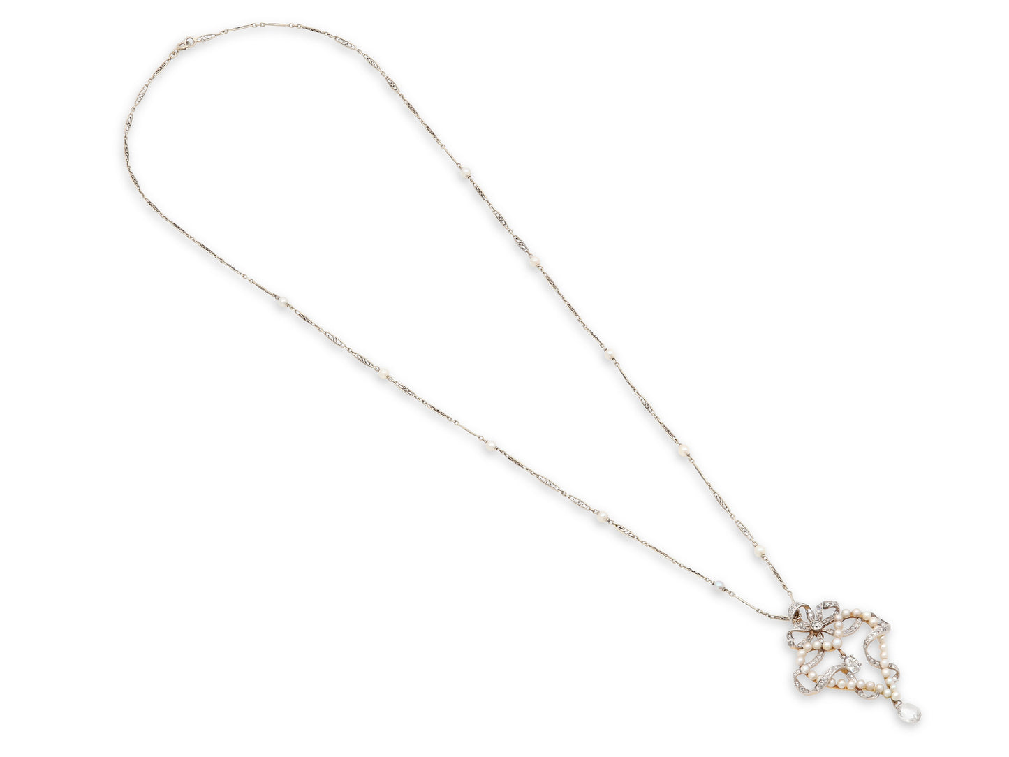 Antique Belle Époque Diamond and Pearl Pendant in Platinum over Gold