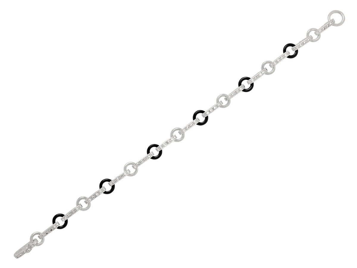Platinum bracelet with black onyx links and diamonds