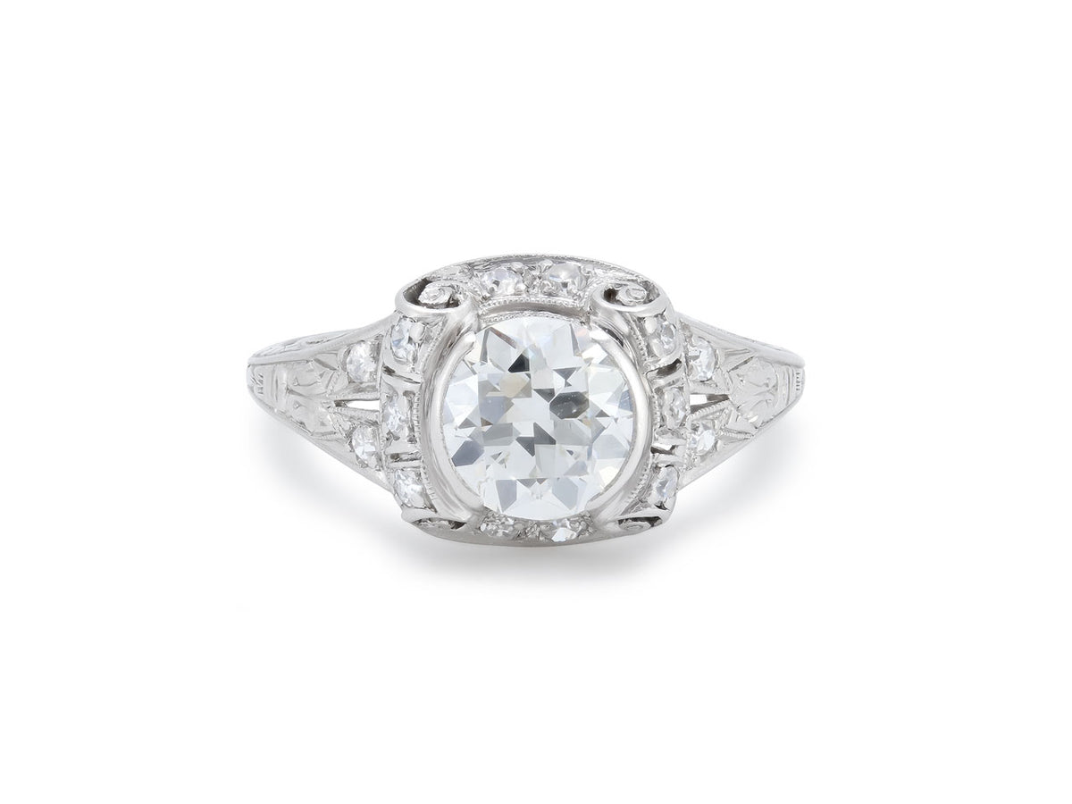 Art Deco platinum ring with transitional cut diamond