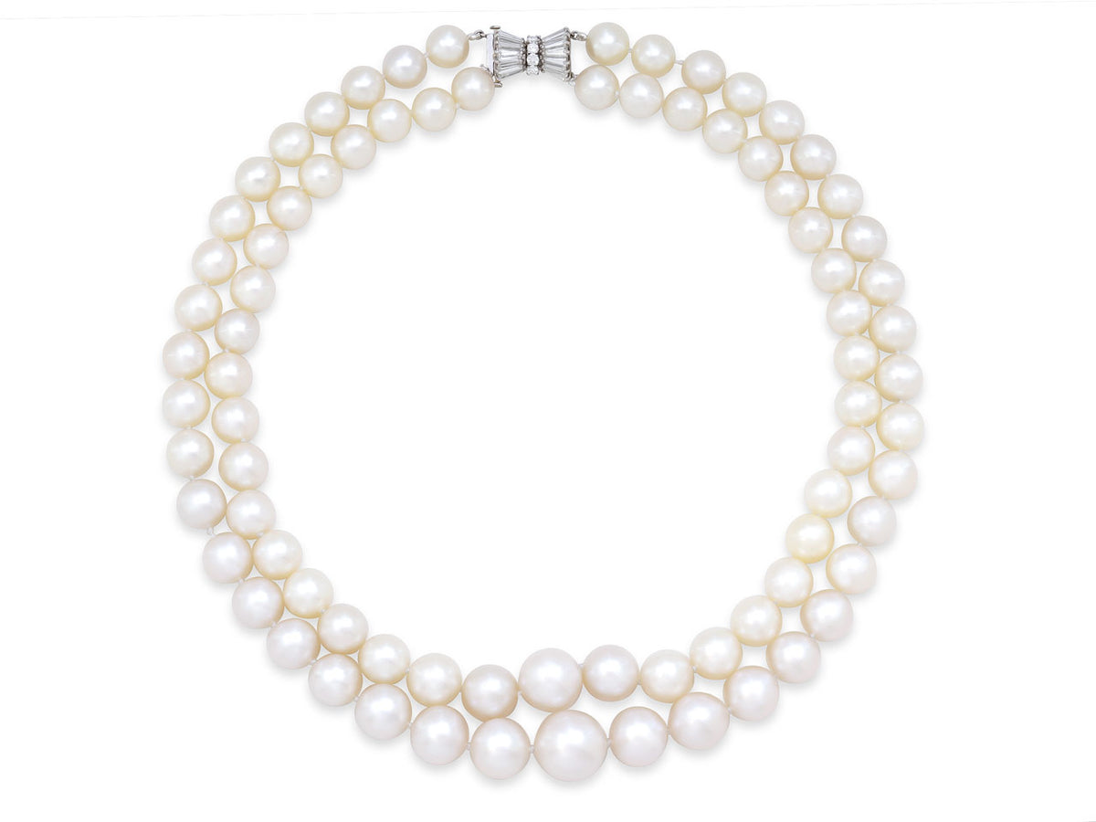 Double strand South Sea pearl necklace with diamond clasp