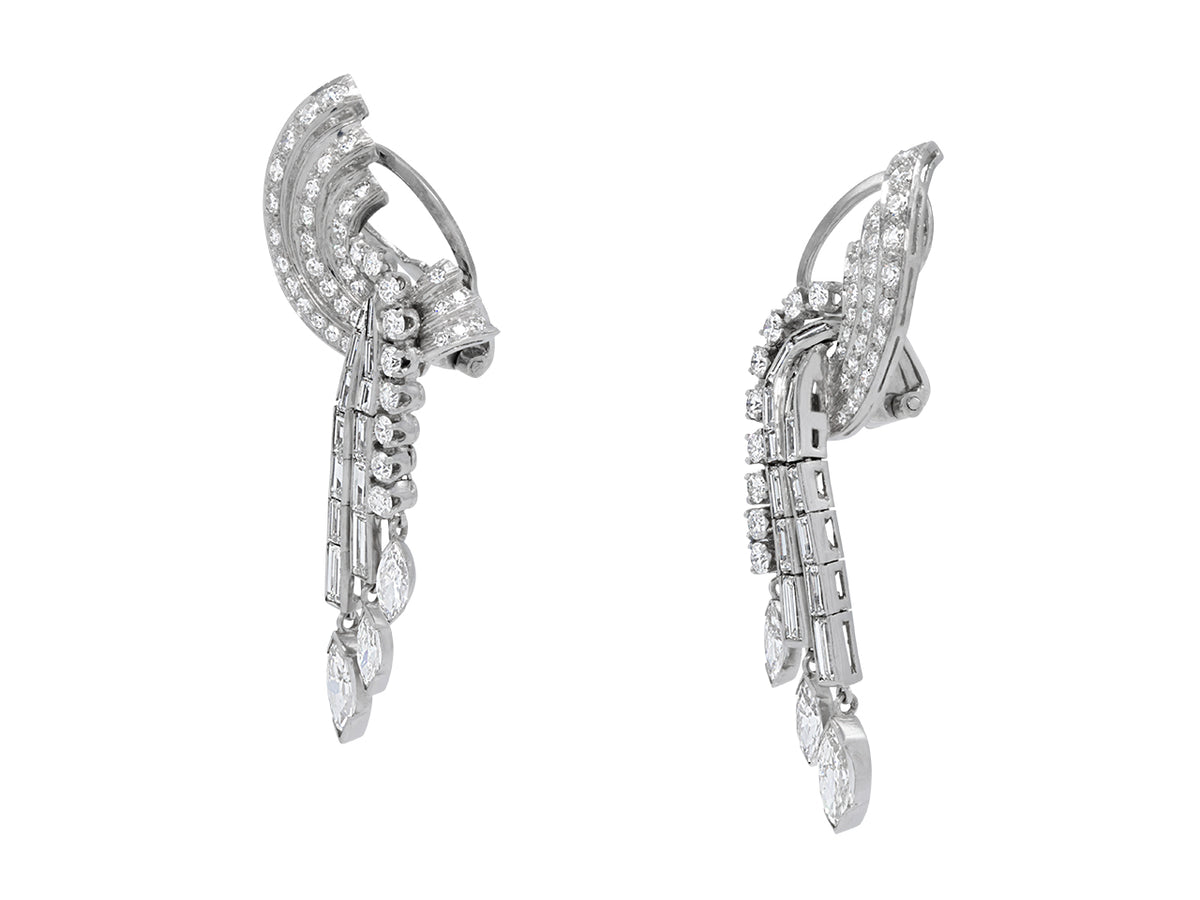 Platinum diamond dangle earrings with marquise drops