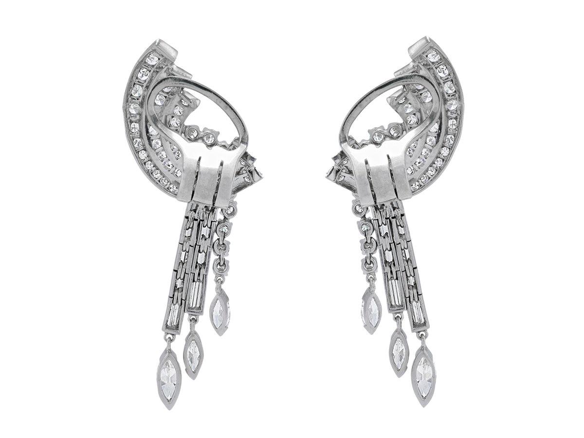 Platinum diamond dangle earrings with marquise drops