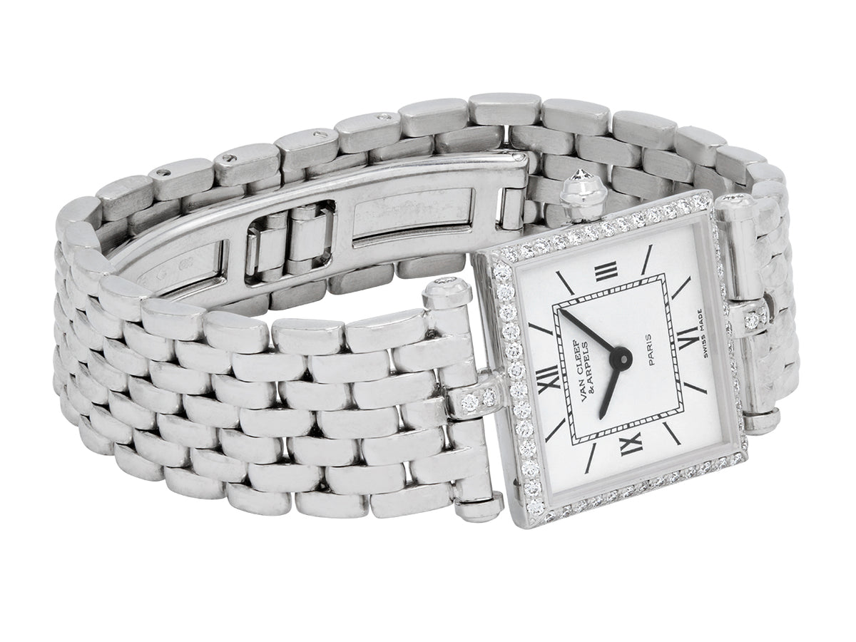 Rectangular diamond bezel watch with white gold bracelet