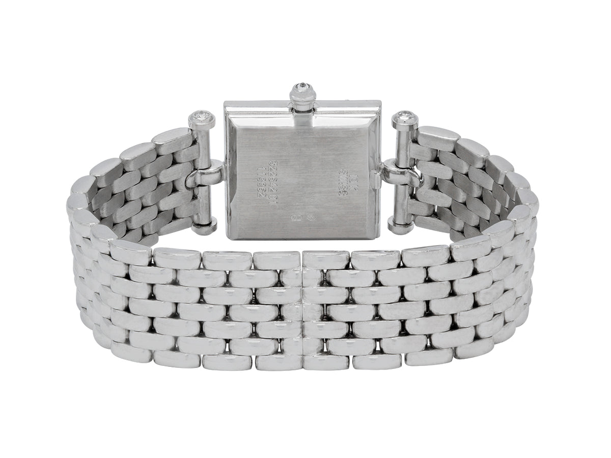 Reverse view of an 18K white gold watch bracelet