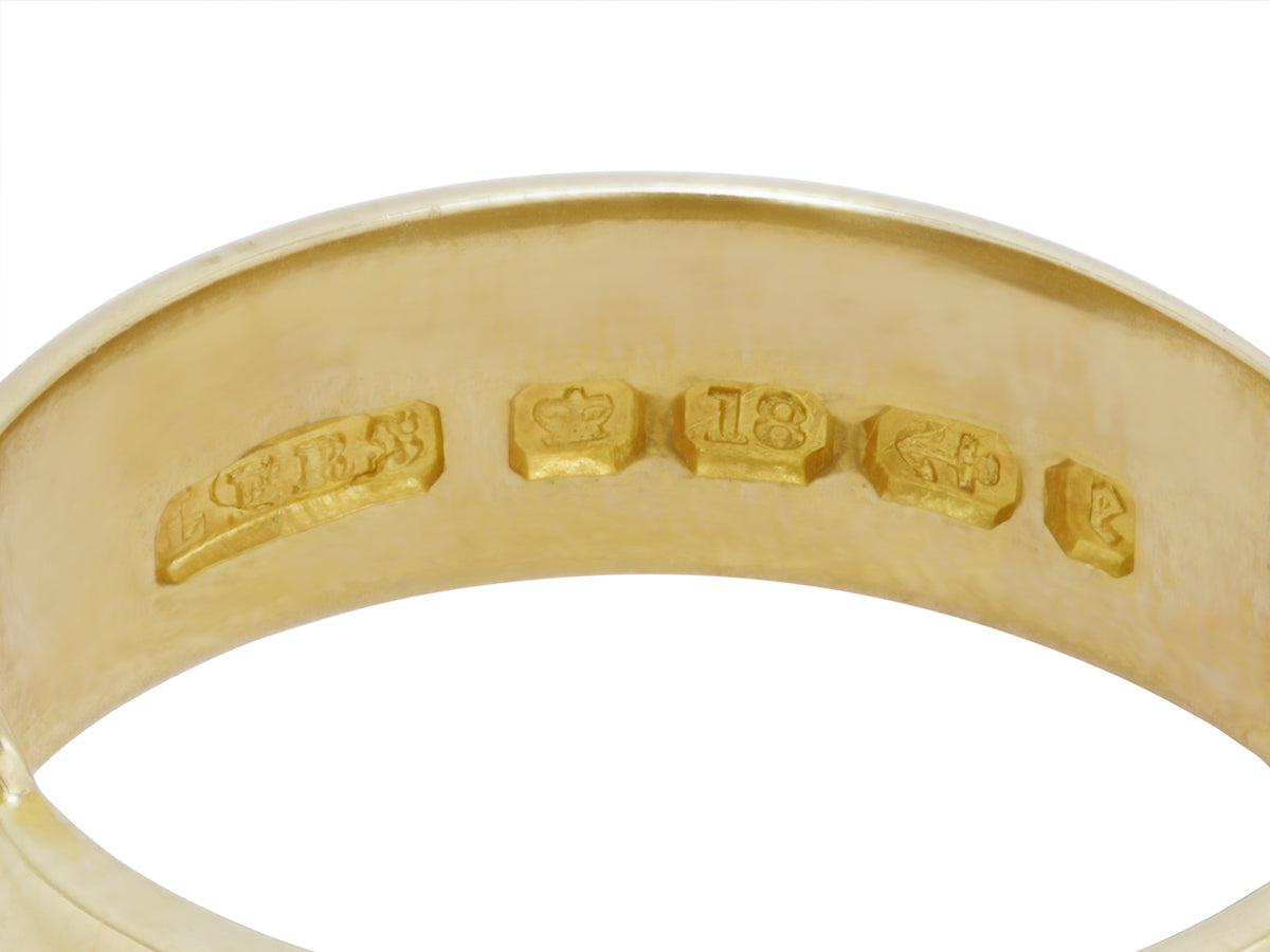 Interior of 18K gold ring showing English assay marks