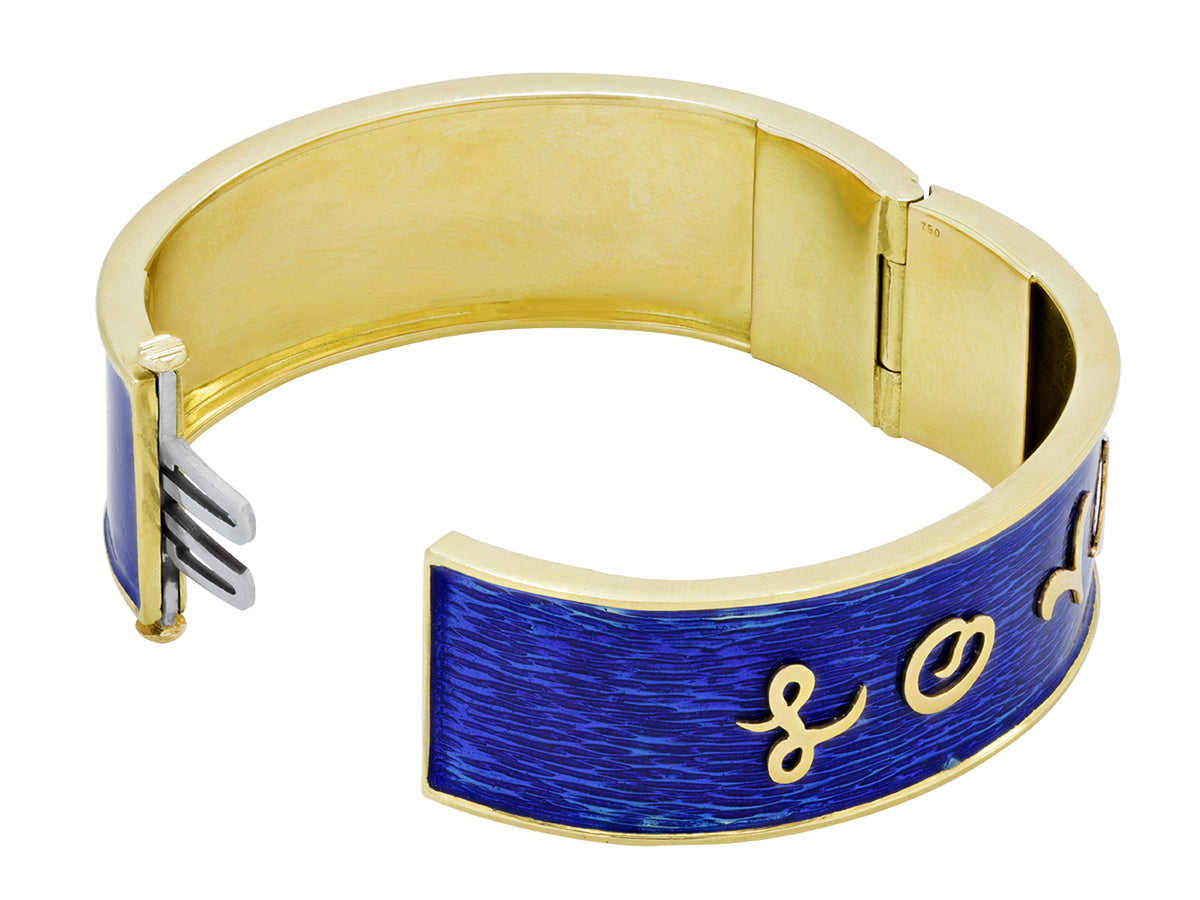 Blue enamel and 18K gold Love bangle bracelet