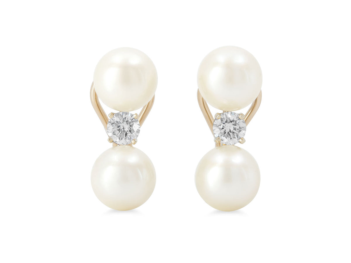 Cultured pearl and diamond earrings in white gold