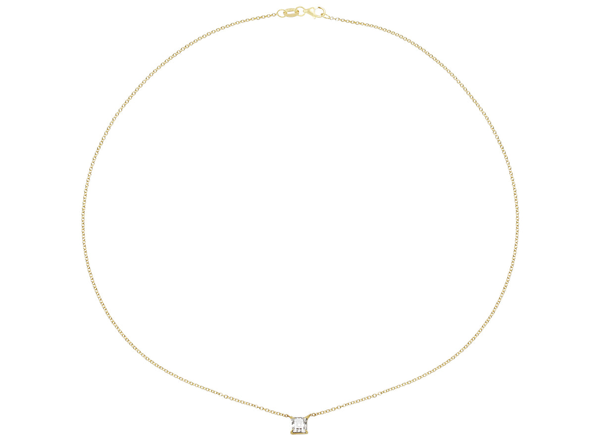 18K yellow gold necklace with rectangular step cut diamond pendant