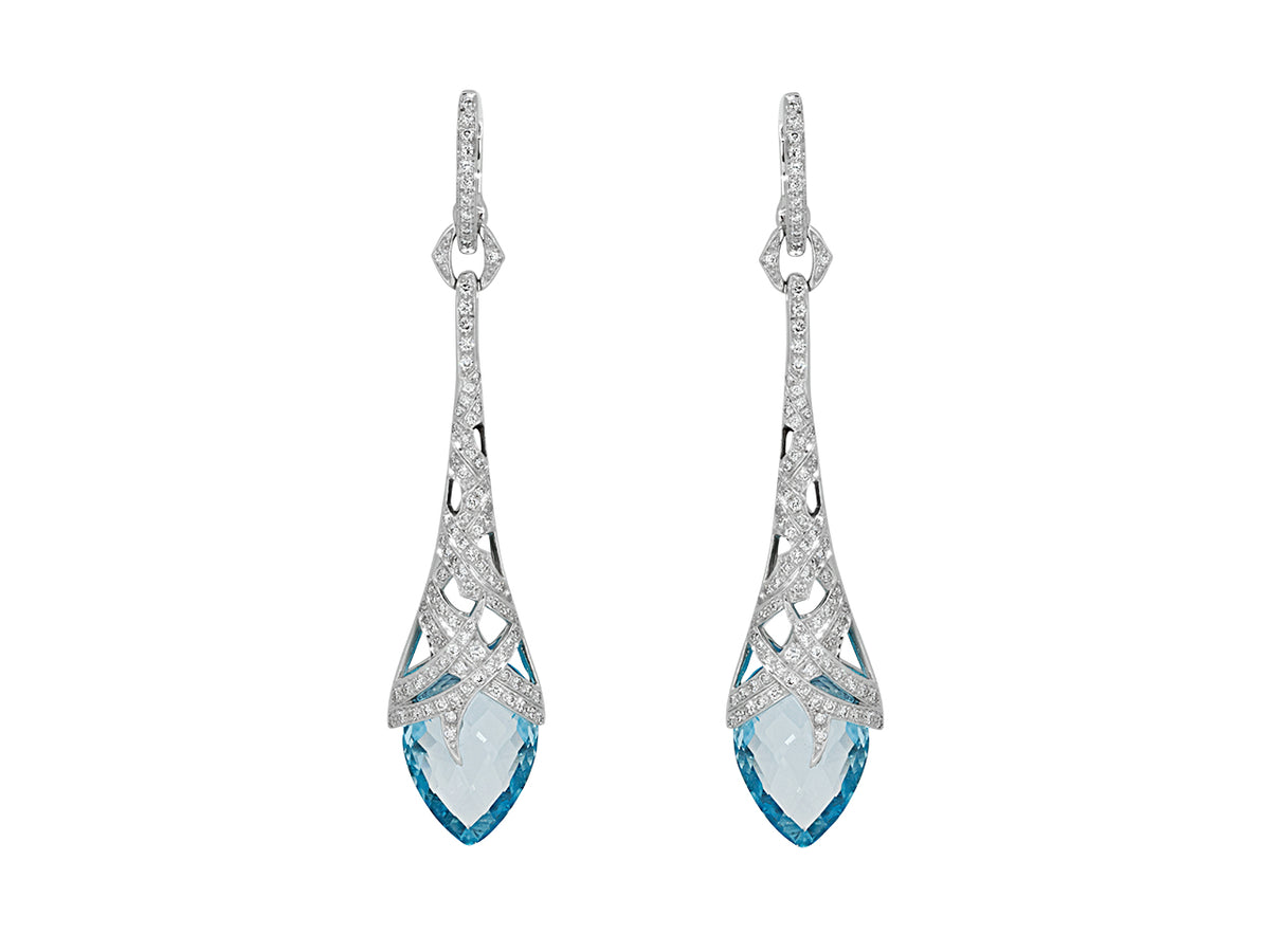 Pair of blue topaz and diamond drop earrings
