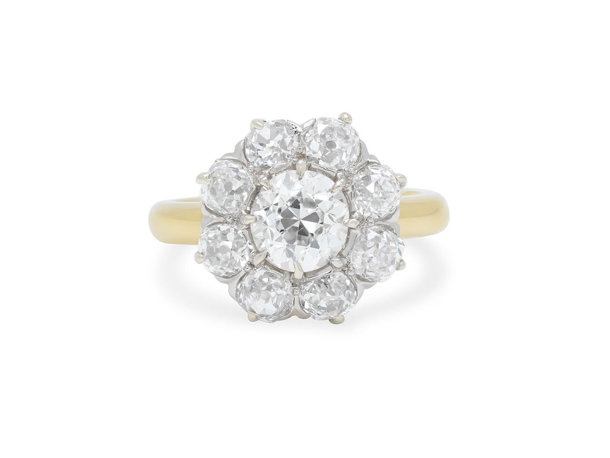Antique diamond cluster ring with yellow gold band
