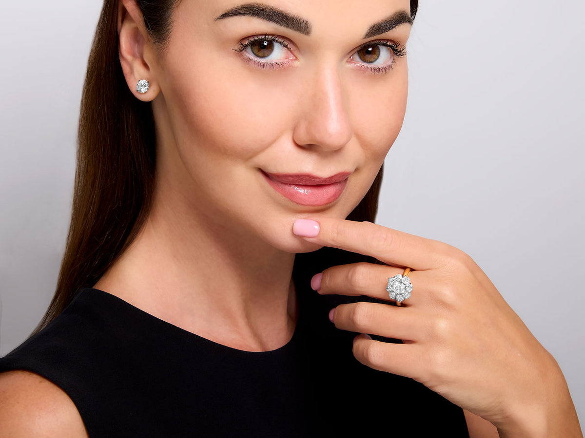 Woman wearing an antique diamond cluster ring