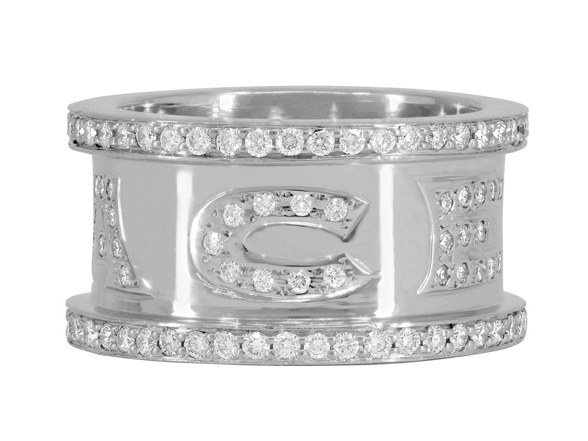 Pavé diamond peace ring in polished white gold