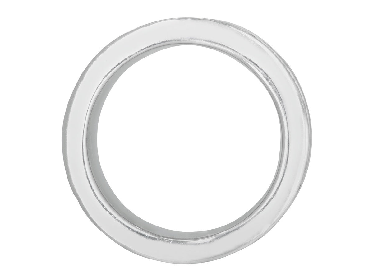 Round view of a polished white gold ring