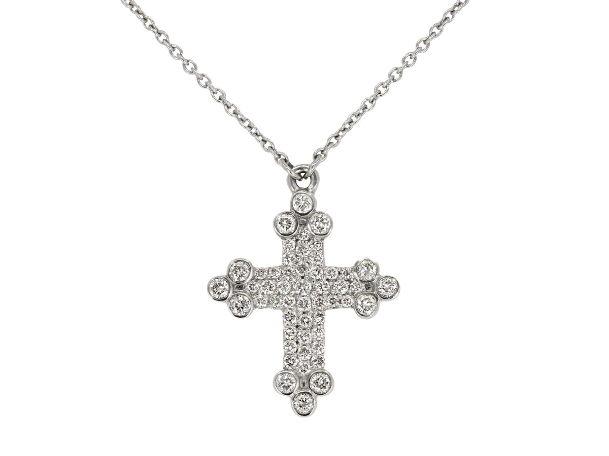 Diamond cross pendant in 18K white gold on chain