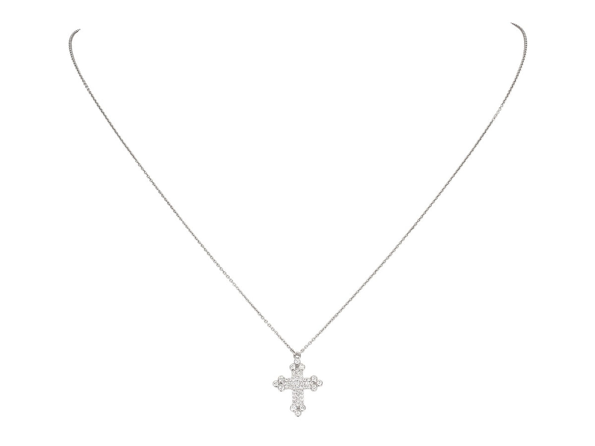 18K white gold diamond cross pendant necklace