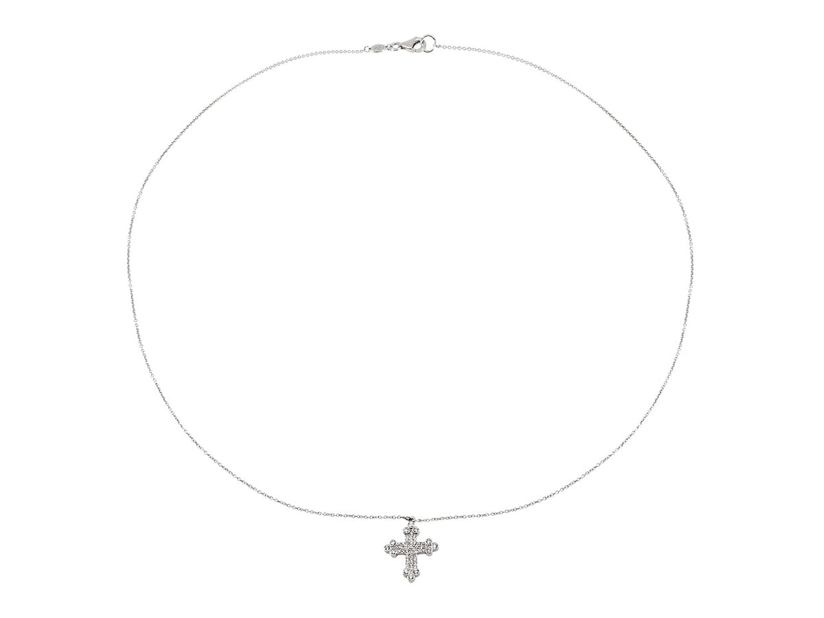 White gold chain necklace with pave diamond cross pendant