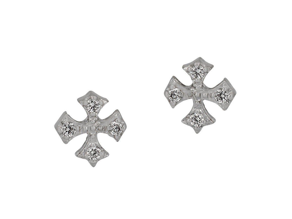 Pair of Maltese cross diamond stud earrings in white gold