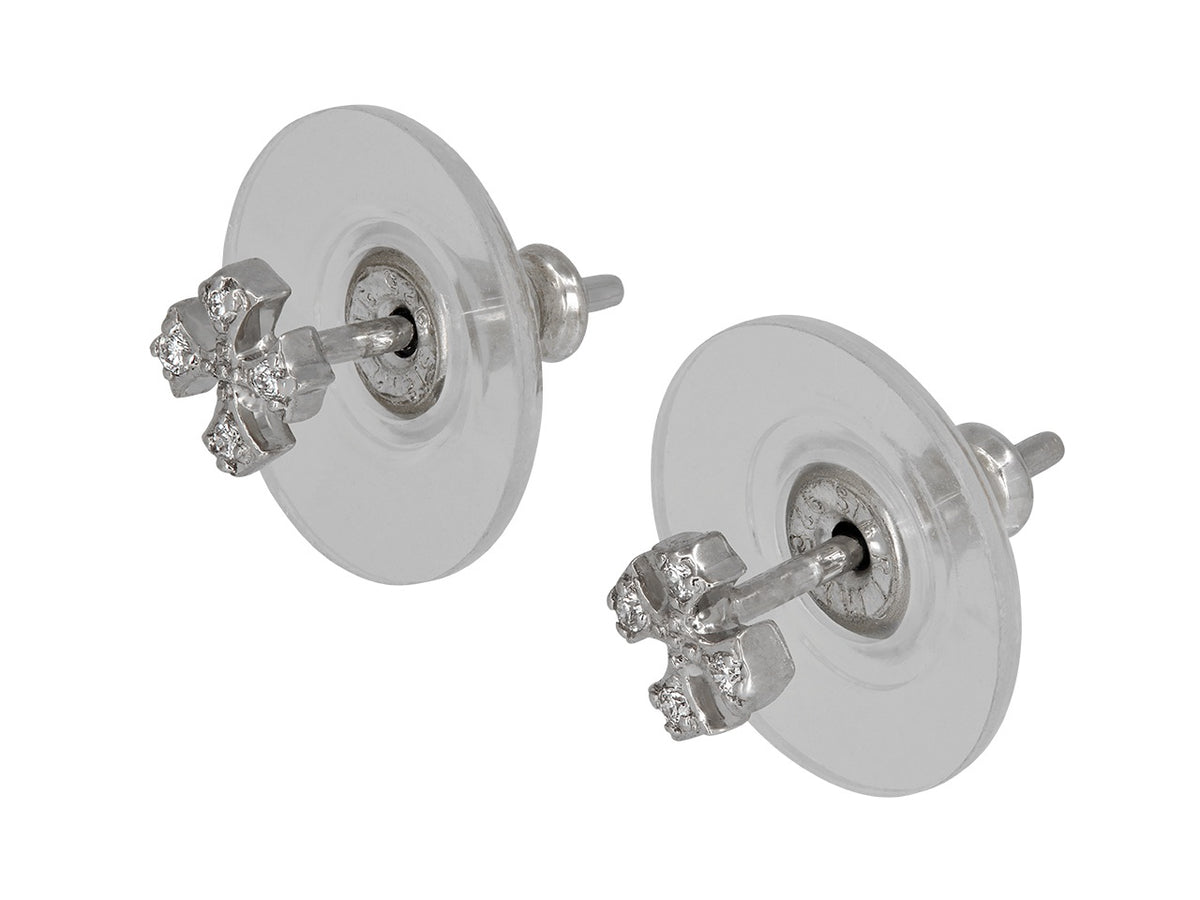 Pair of diamond Maltese cross stud earrings in white gold