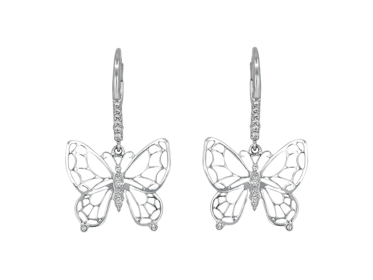 Pair of diamond butterfly earrings in 18K white gold