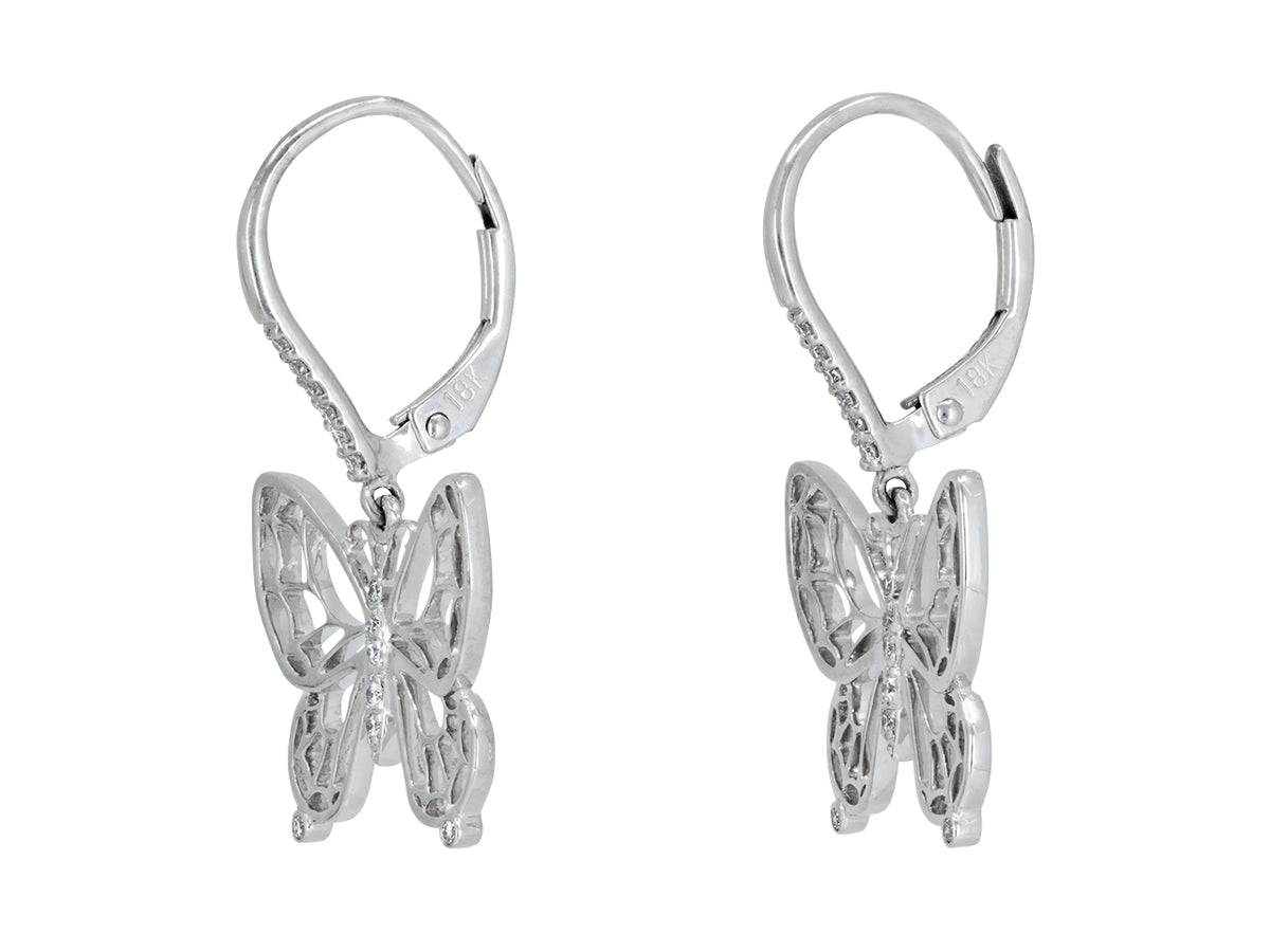Diamond accented openwork butterfly earrings in white gold