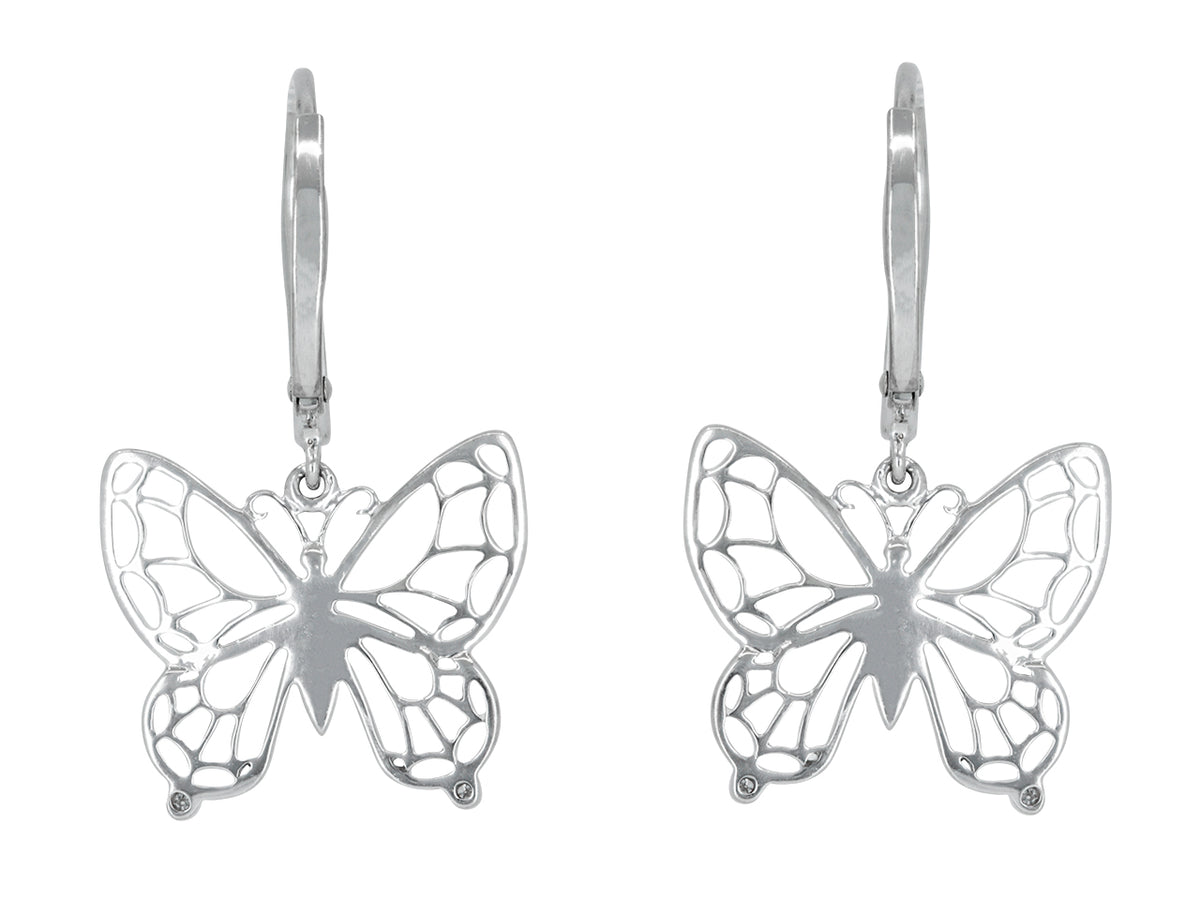 Openwork butterfly earrings in white gold with diamonds