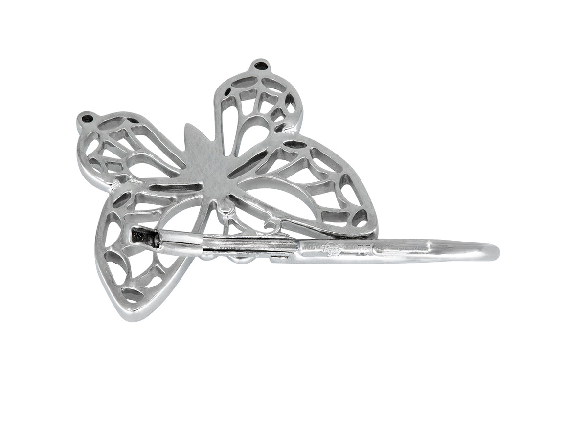 Openwork butterfly earring in 18K white gold shown from the back