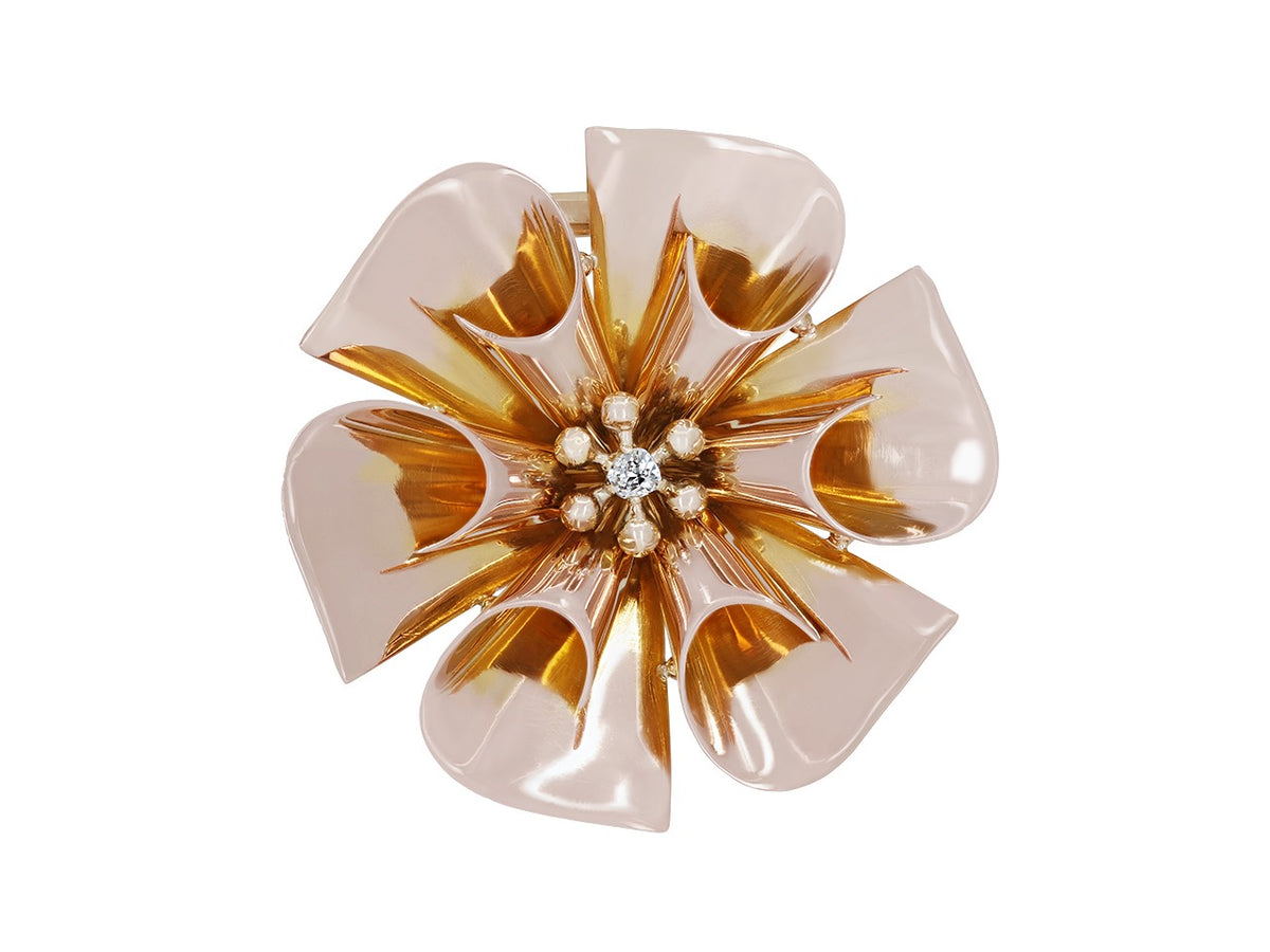 Rose gold flower brooch with central diamond