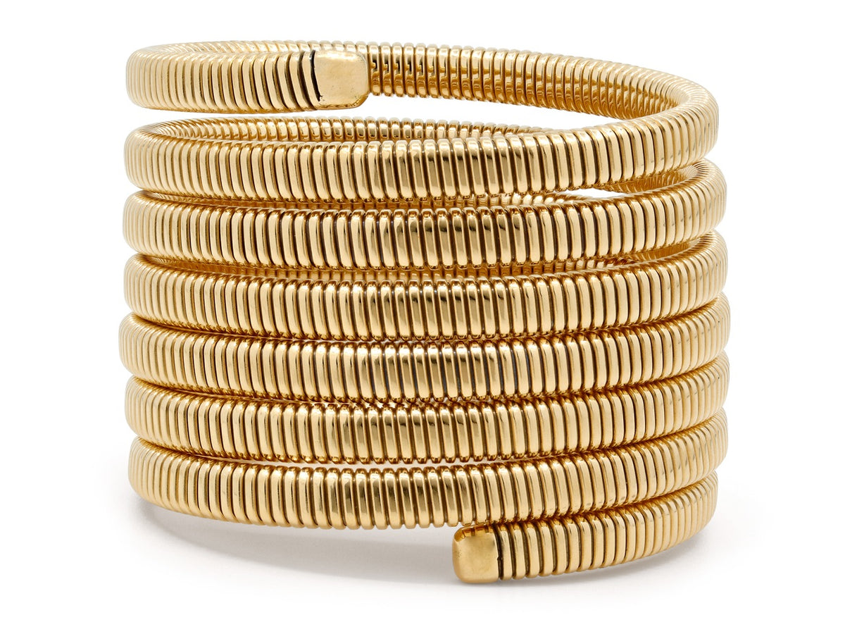 Seven row tubogas wrap bracelet in polished 18k gold