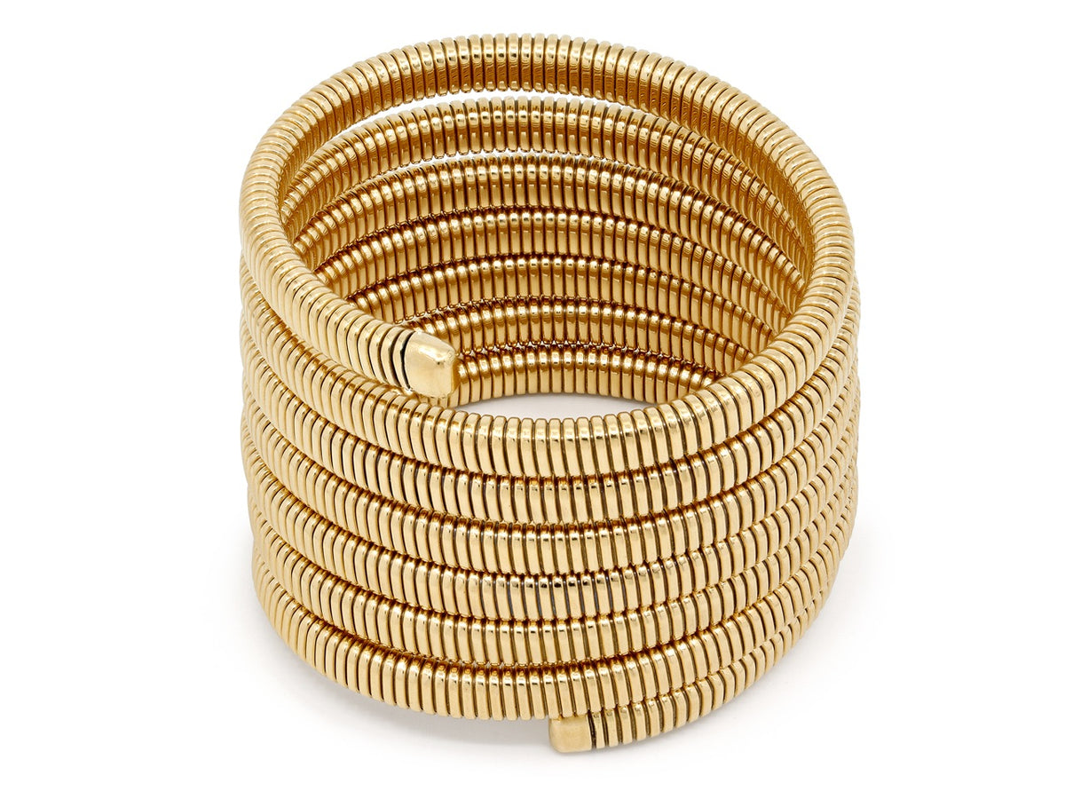 Seven row high polish 18k gold tubogas wrap bracelet