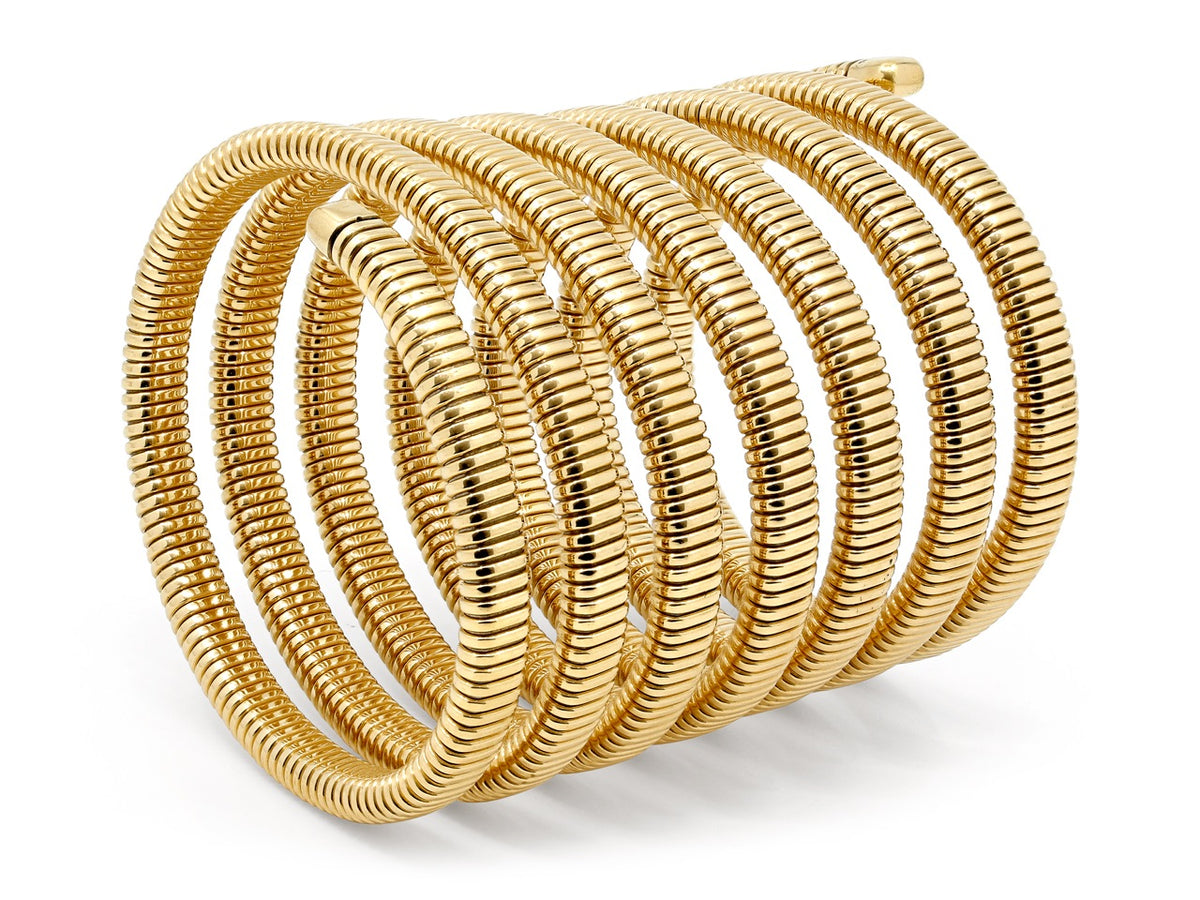 Seven row high polish 18k gold tubogas wrap bracelet