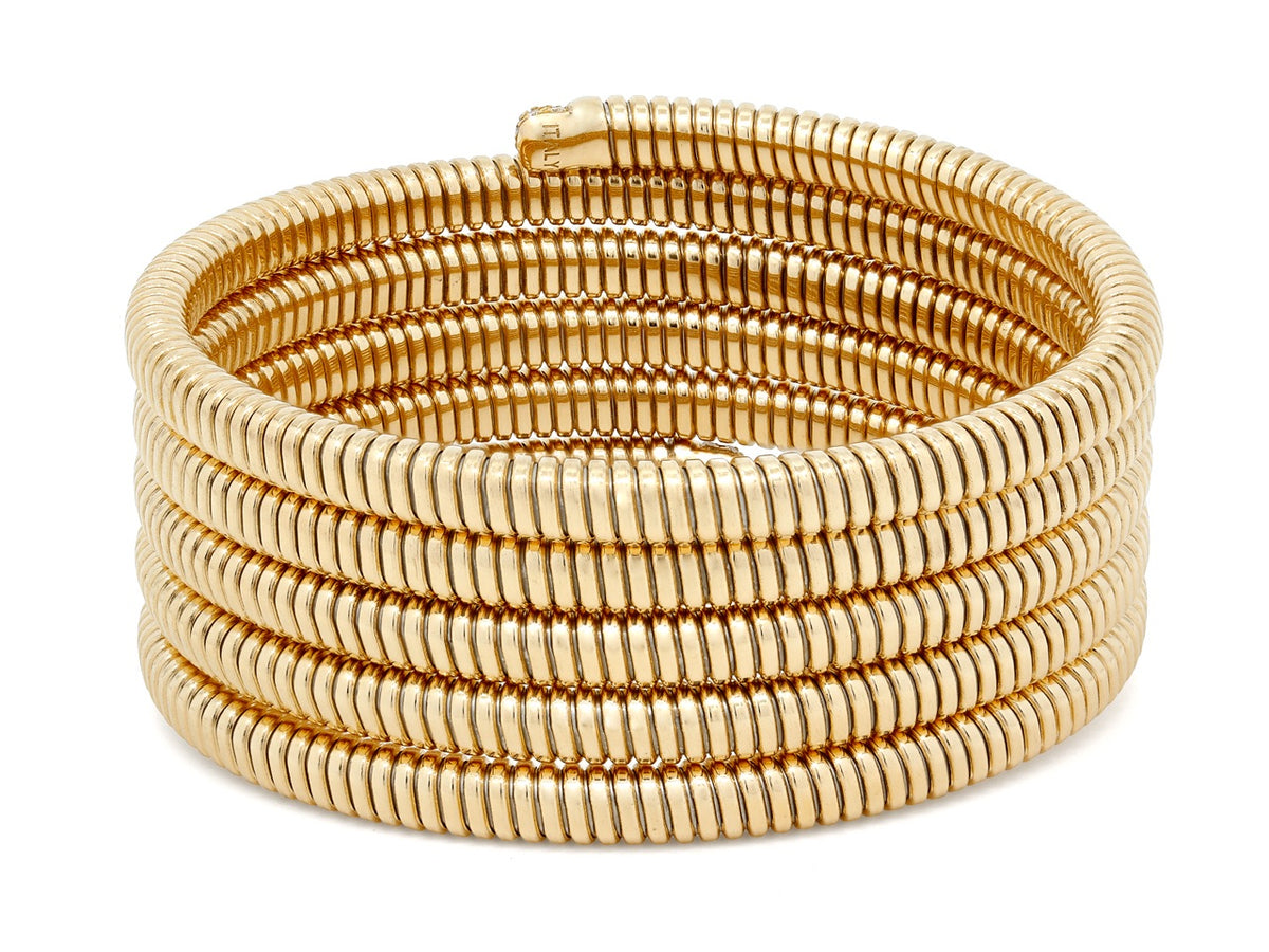 Five row tubogas wrap bracelet in polished 18K gold
