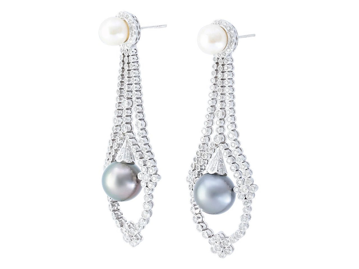 18k white gold earrings with Tahitian pearls and diamonds