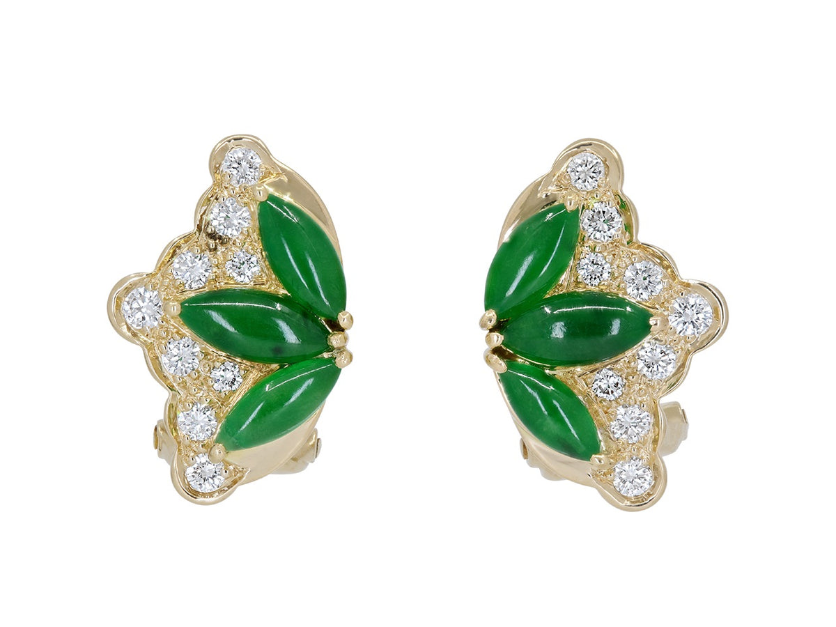 Jade and diamond fan earrings in 18K yellow gold