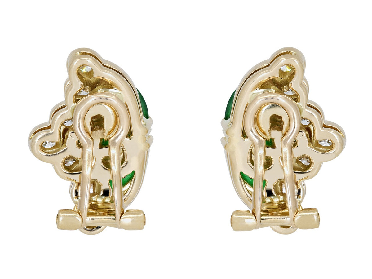 Back view of 18K gold jade and diamond earrings