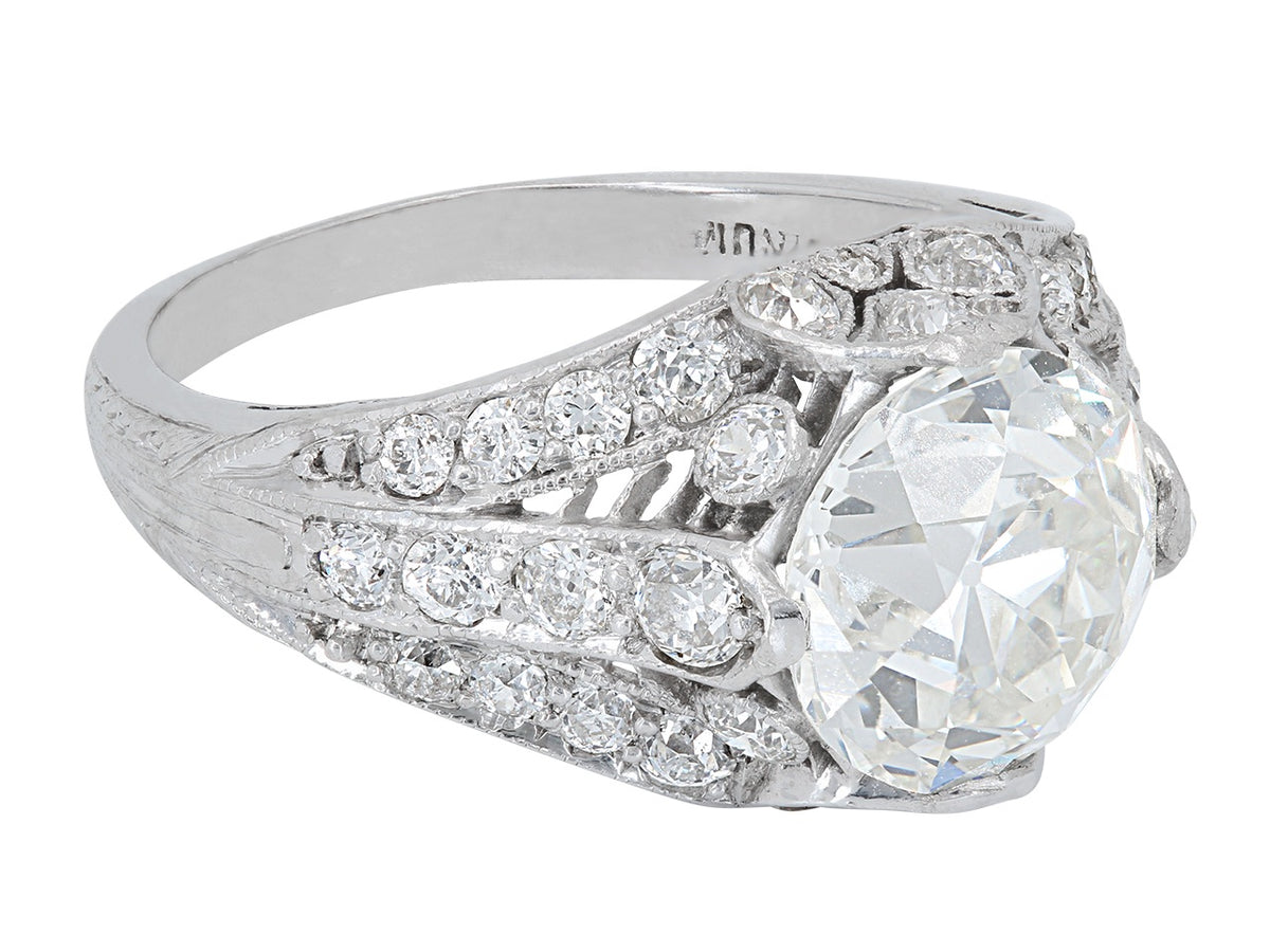 Platinum Art Deco diamond ring with pierced gallery