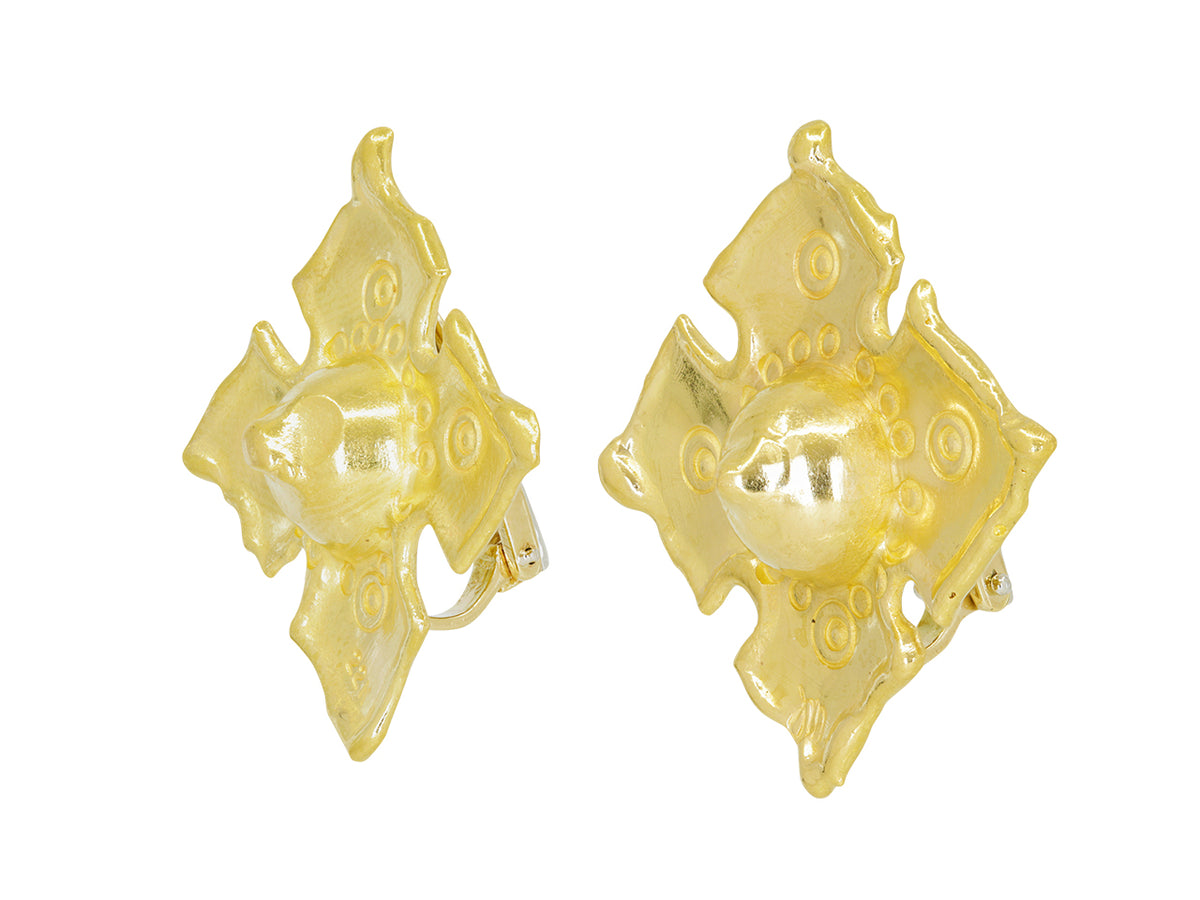 Pair of diamond shaped 22K yellow gold ear clips
