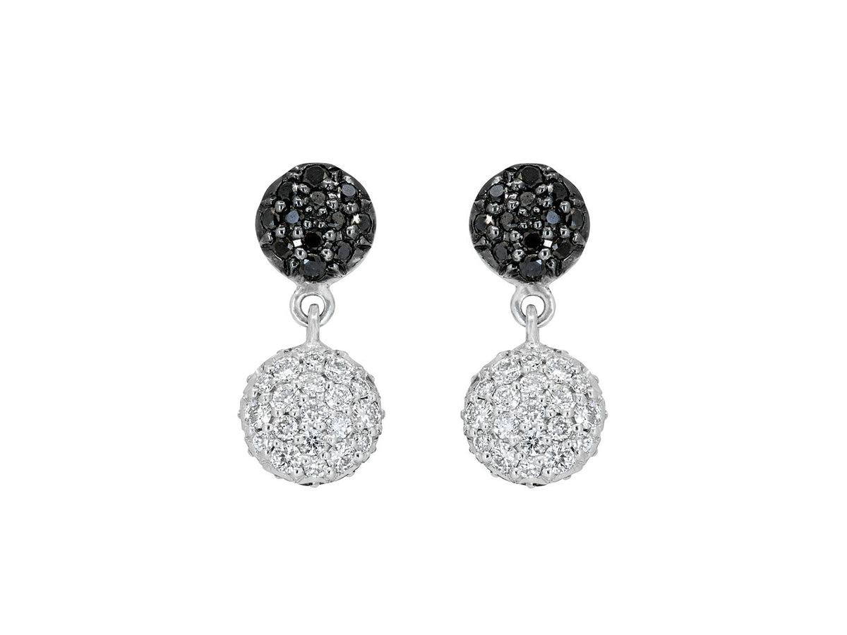 Black and white diamond drop earrings in white gold