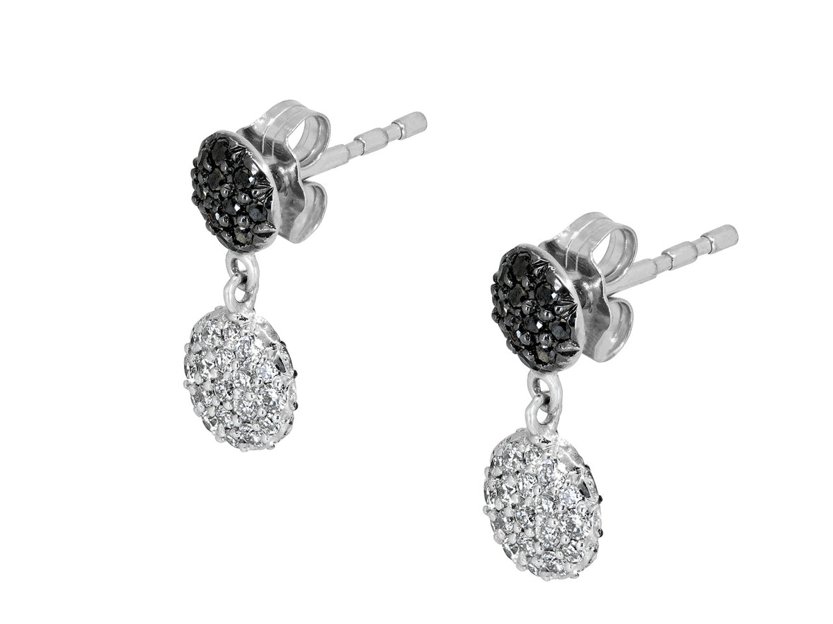 Small white gold earrings with black and white diamond drops