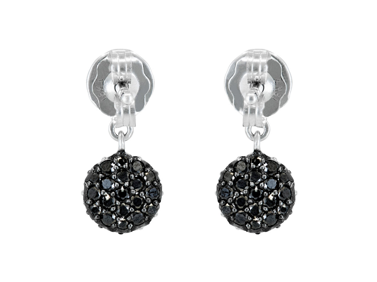 White gold drop earrings with black diamond pavé spheres