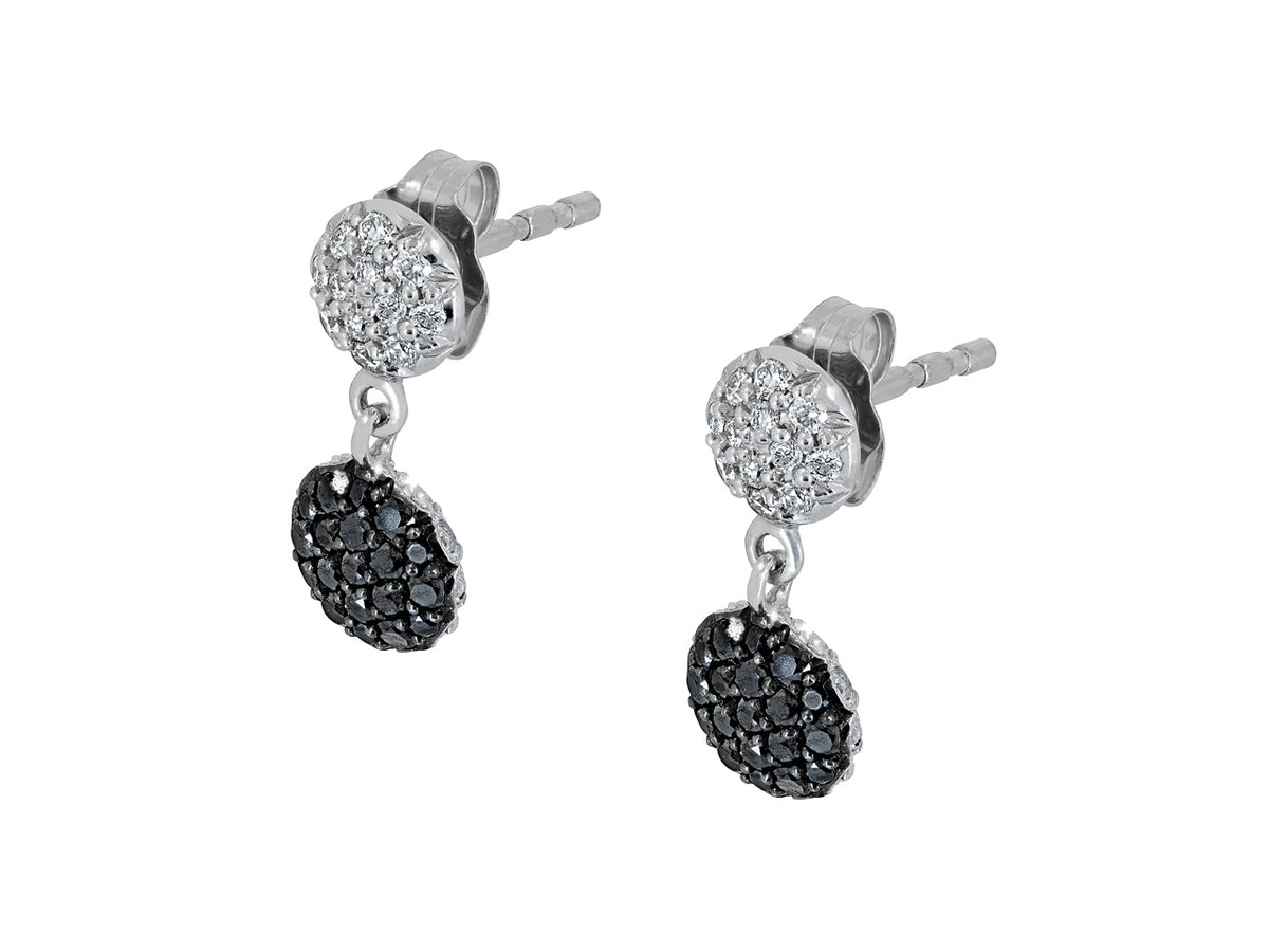 18K white gold drop earrings with white and black diamonds