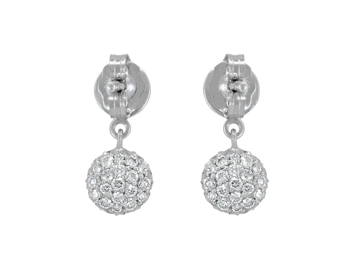 White gold diamond pavé spherical drop earrings