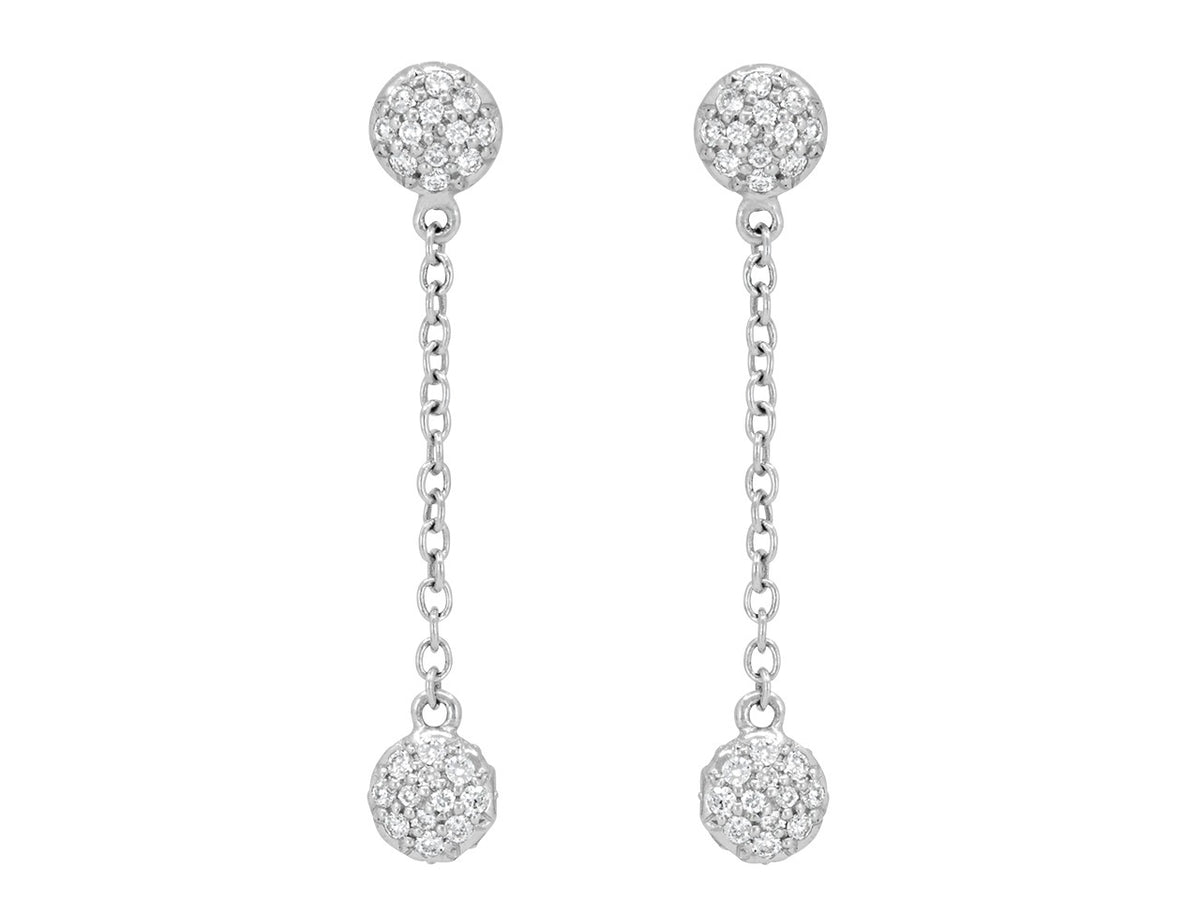 White gold diamond dot dangle earrings with link chains
