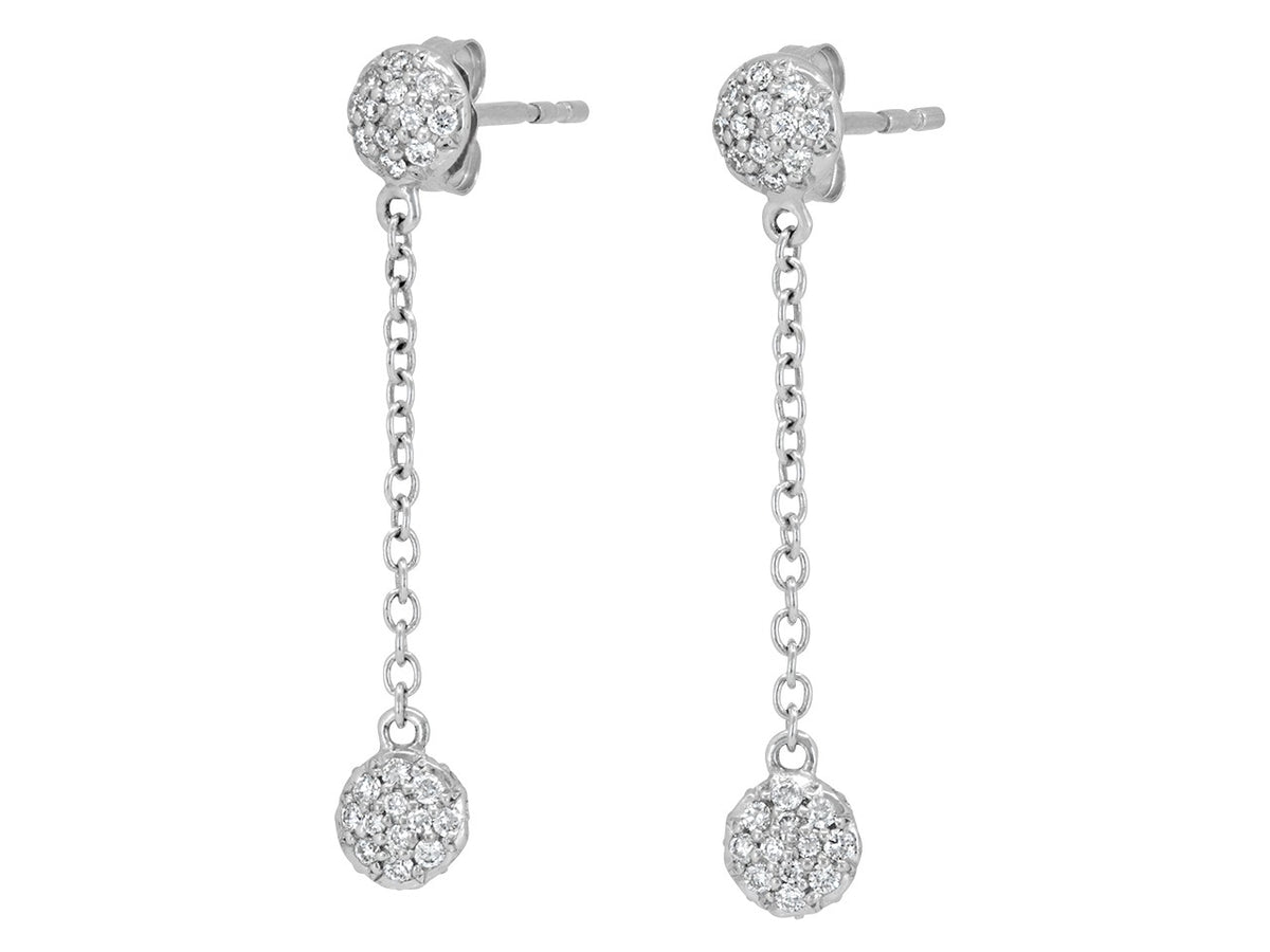 18K white gold diamond dot dangle earrings with linked drops