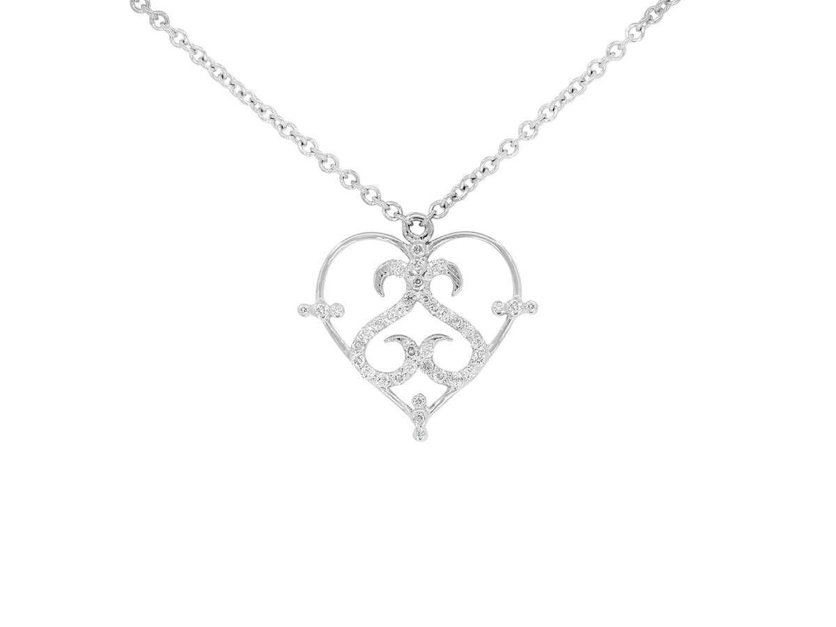 Open heart diamond pendant in white gold