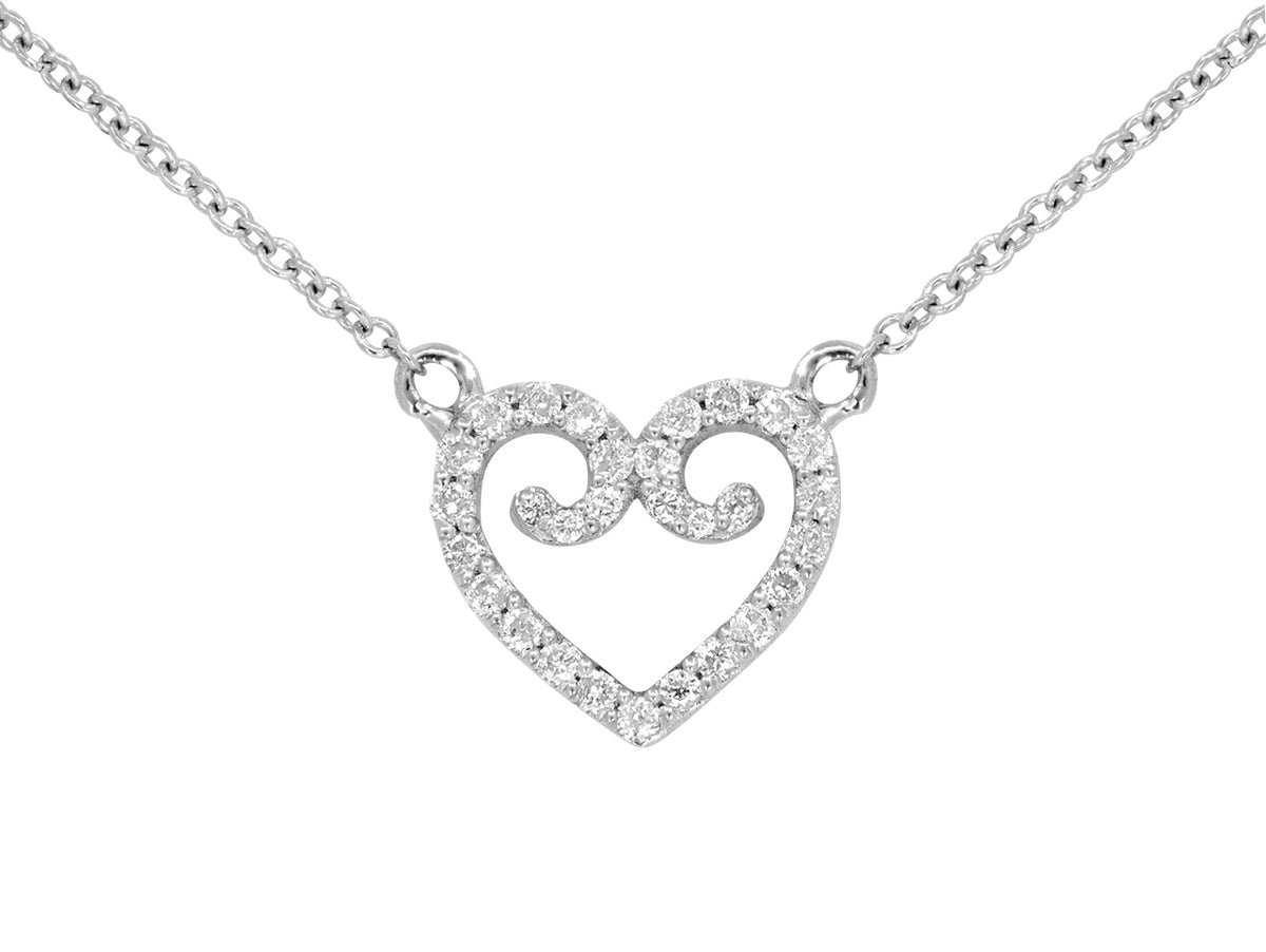 Open heart pendant with diamonds on a white gold chain