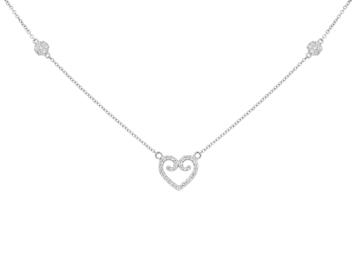 18K white gold open heart pendant necklace with diamonds