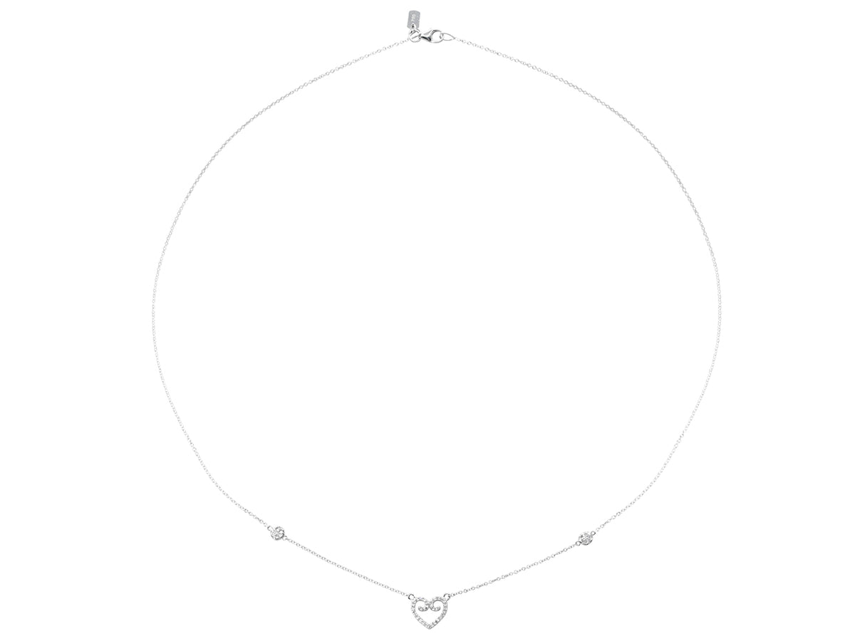 Delicate 18K white gold chain with diamond heart pendant