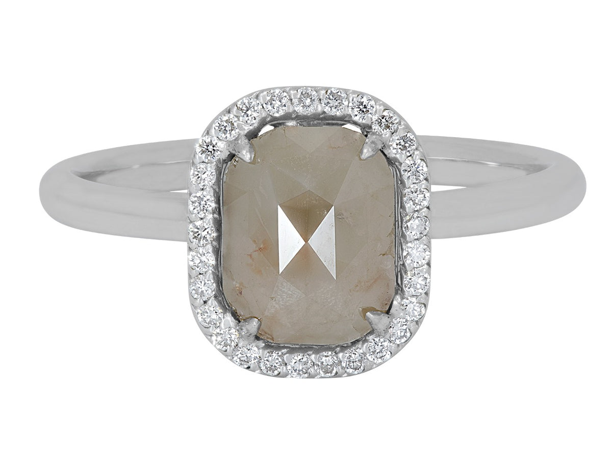 18K white gold raw diamond halo ring