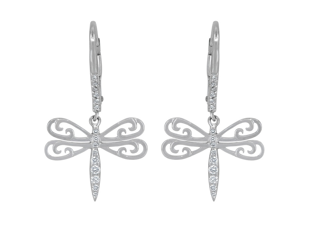 18K white gold dragonfly earrings with diamonds