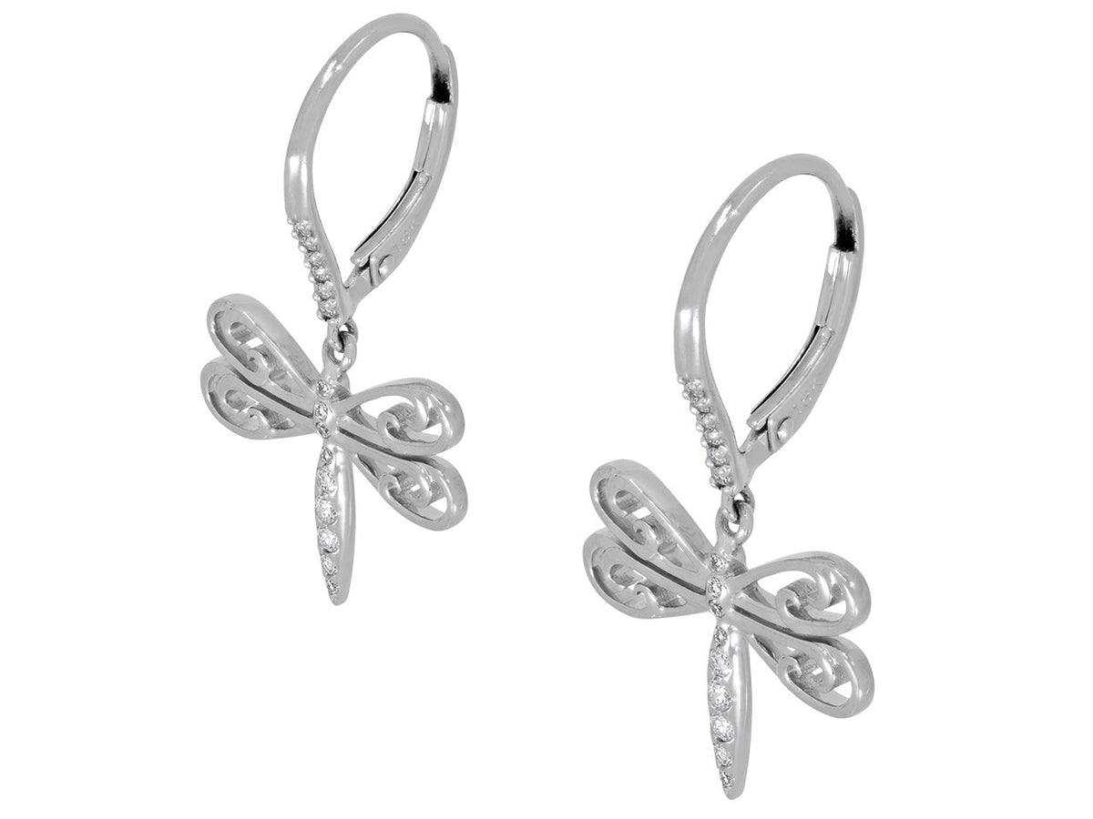 Pair of 18K white gold dragonfly earrings with diamonds